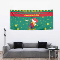 Cameroon Christmas Tapestry with Green Red Pattern Coat of Arms Santa Hat and Stars Motif - Wonder Print Shop
