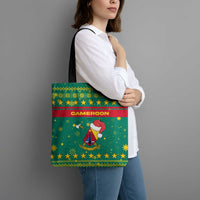 Cameroon Christmas Tote Bag with Green Red Pattern Coat of Arms Santa Hat and Stars Motif - Wonder Print Shop
