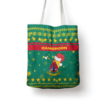 Cameroon Christmas Tote Bag with Green Red Pattern Coat of Arms Santa Hat and Stars Motif - Wonder Print Shop