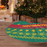 Cameroon Christmas Tree Skirt with Green Red Pattern Coat of Arms Santa Hat and Stars Motif - Wonder Print Shop