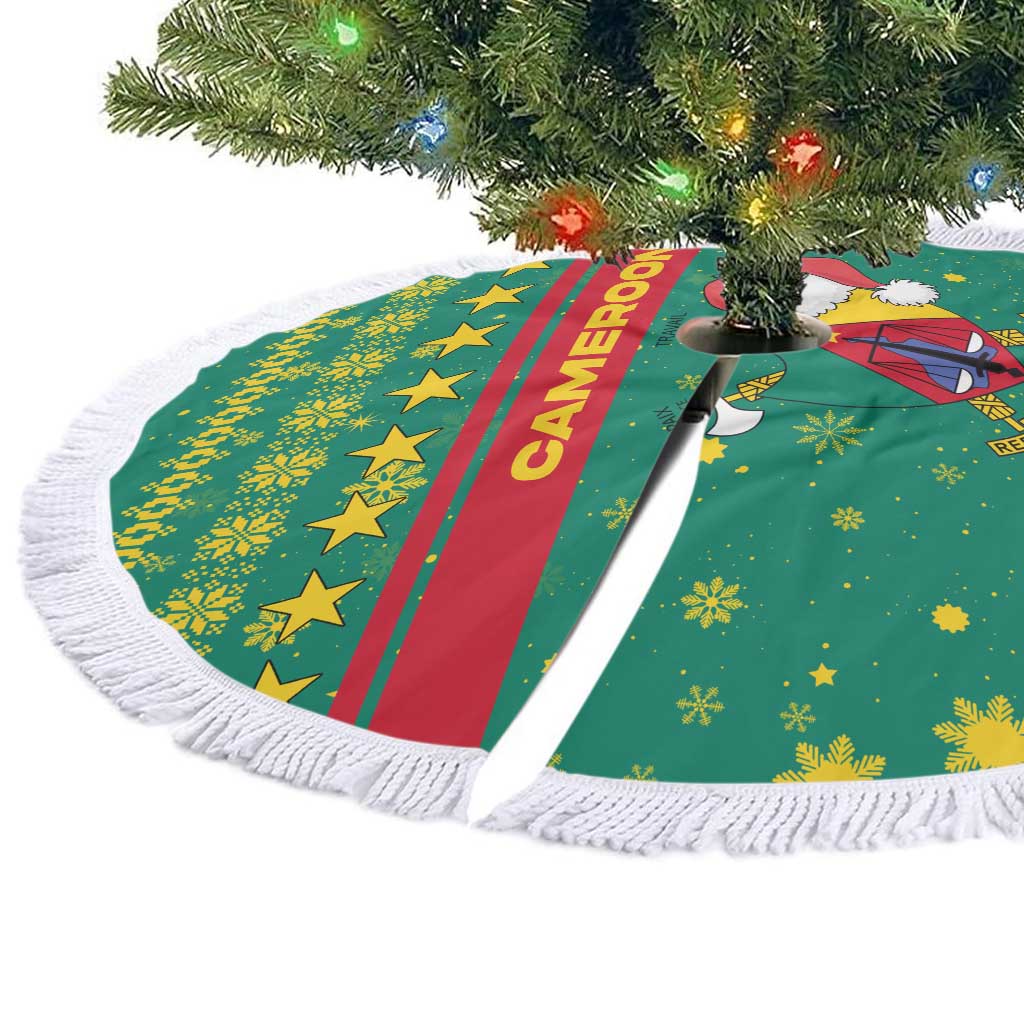 Cameroon Christmas Tree Skirt with Green Red Pattern Coat of Arms Santa Hat and Stars Motif - Wonder Print Shop