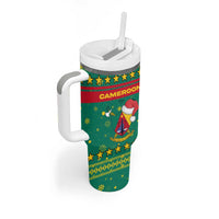 Cameroon Christmas Tumbler With Handle with Green Red Pattern Coat of Arms Santa Hat and Stars Motif - Wonder Print Shop
