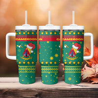Cameroon Christmas Tumbler With Handle with Green Red Pattern Coat of Arms Santa Hat and Stars Motif - Wonder Print Shop