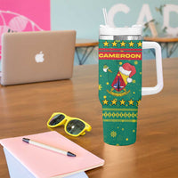 Cameroon Christmas Tumbler With Handle with Green Red Pattern Coat of Arms Santa Hat and Stars Motif - Wonder Print Shop