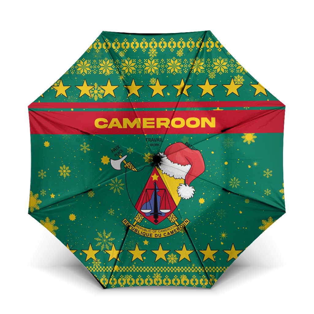 Cameroon Christmas Umbrella with Green Red Pattern Coat of Arms Santa Hat and Stars Motif - Wonder Print Shop