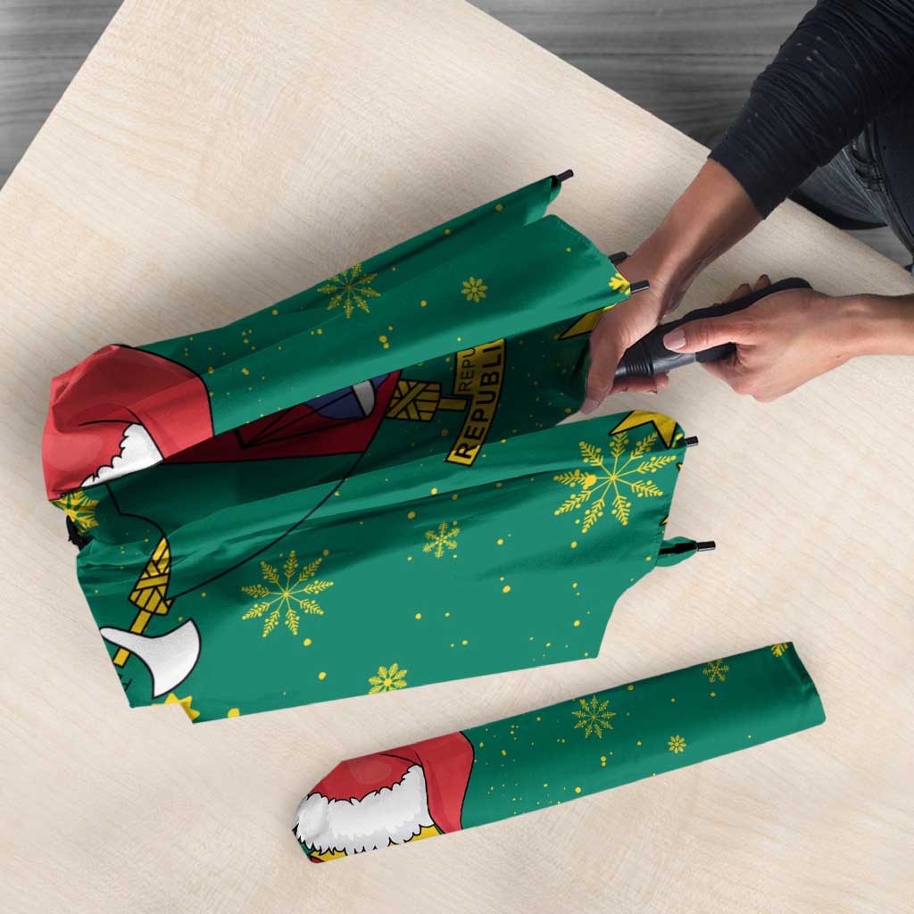 Cameroon Christmas Umbrella with Green Red Pattern Coat of Arms Santa Hat and Stars Motif - Wonder Print Shop