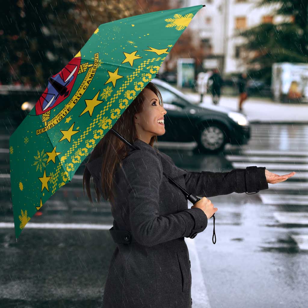Cameroon Christmas Umbrella with Green Red Pattern Coat of Arms Santa Hat and Stars Motif - Wonder Print Shop