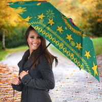 Cameroon Christmas Umbrella with Green Red Pattern Coat of Arms Santa Hat and Stars Motif - Wonder Print Shop