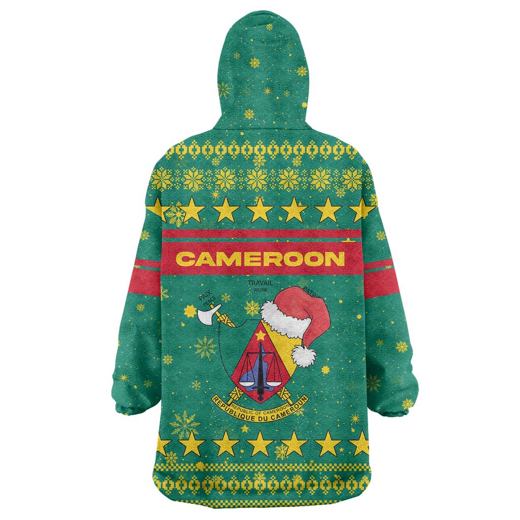 Cameroon Christmas Wearable Blanket Hoodie with Green Red Pattern Coat of Arms Santa Hat and Stars Motif - Wonder Print Shop