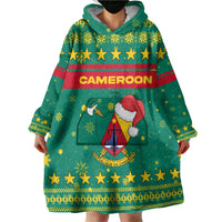 Cameroon Christmas Wearable Blanket Hoodie with Green Red Pattern Coat of Arms Santa Hat and Stars Motif - Wonder Print Shop