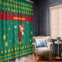 Cameroon Christmas Window Curtain with Green Red Pattern Coat of Arms Santa Hat and Stars Motif - Wonder Print Shop