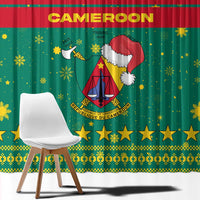 Cameroon Christmas Window Curtain with Green Red Pattern Coat of Arms Santa Hat and Stars Motif - Wonder Print Shop