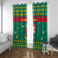 Cameroon Christmas Window Curtain with Green Red Pattern Coat of Arms Santa Hat and Stars Motif - Wonder Print Shop