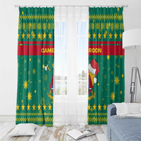 Cameroon Christmas Window Curtain with Green Red Pattern Coat of Arms Santa Hat and Stars Motif - Wonder Print Shop
