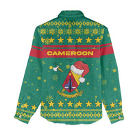 Cameroon Christmas Women Casual Shirt with Green Red Pattern Coat of Arms Santa Hat and Stars Motif - Wonder Print Shop