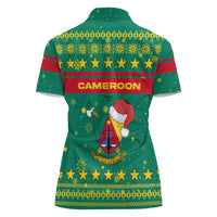 Cameroon Christmas Women Polo Shirt with Green Red Pattern Coat of Arms Santa Hat and Stars Motif - Wonder Print Shop