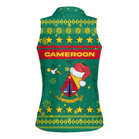 Cameroon Christmas Women Sleeveless Polo Shirt with Green Red Pattern Coat of Arms Santa Hat and Stars Motif - Wonder Print Shop
