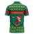 Cameroon Christmas Zipper Polo Shirt with Green Red Pattern Coat of Arms Santa Hat and Stars Motif - Wonder Print Shop