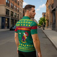 Cameroon Christmas Zipper Polo Shirt with Green Red Pattern Coat of Arms Santa Hat and Stars Motif - Wonder Print Shop