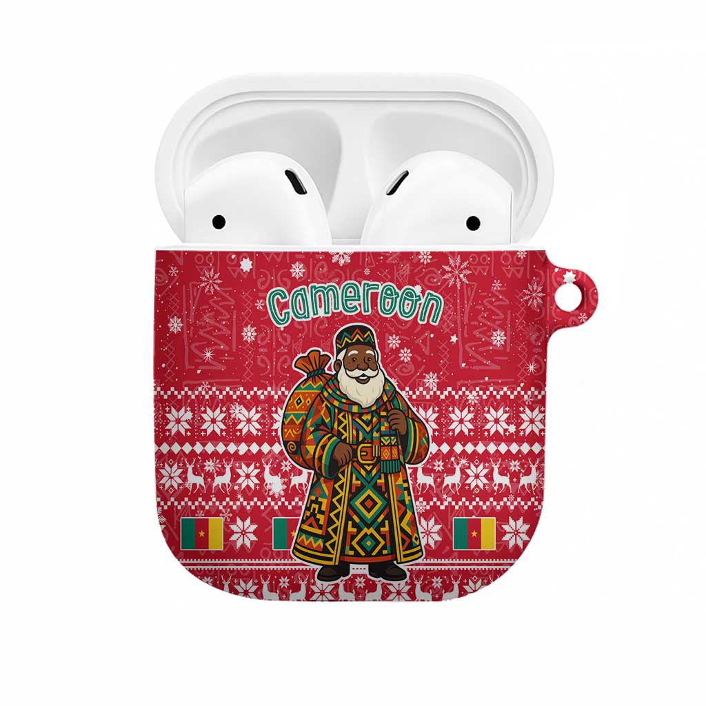 Cameroon Christmas AirPods Case with Red Snowflake Pattern Traditional Santa and Map Motif - Wonder Print Shop