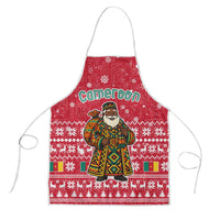 Cameroon Christmas Apron with Red Snowflake Pattern Traditional Santa and Map Motif - Wonder Print Shop