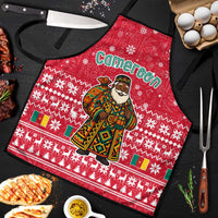 Cameroon Christmas Apron with Red Snowflake Pattern Traditional Santa and Map Motif - Wonder Print Shop