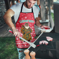 Cameroon Christmas Apron with Red Snowflake Pattern Traditional Santa and Map Motif - Wonder Print Shop