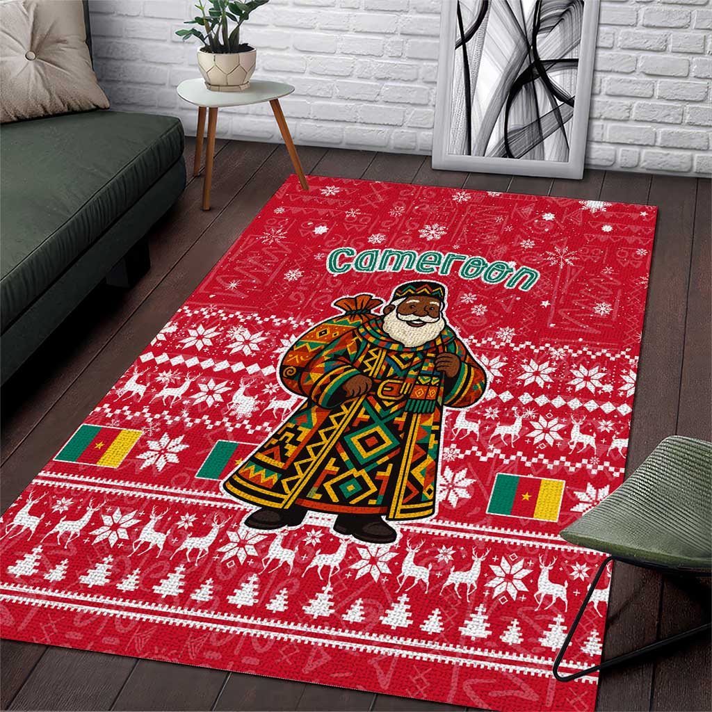 Cameroon Christmas Area Rug with Red Snowflake Pattern Traditional Santa and Map Motif - Wonder Print Shop