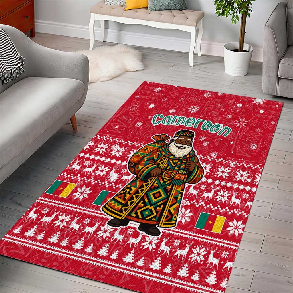 Cameroon Christmas Area Rug with Red Snowflake Pattern Traditional Santa and Map Motif - Wonder Print Shop