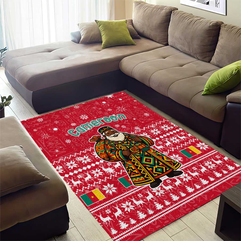 Cameroon Christmas Area Rug with Red Snowflake Pattern Traditional Santa and Map Motif - Wonder Print Shop