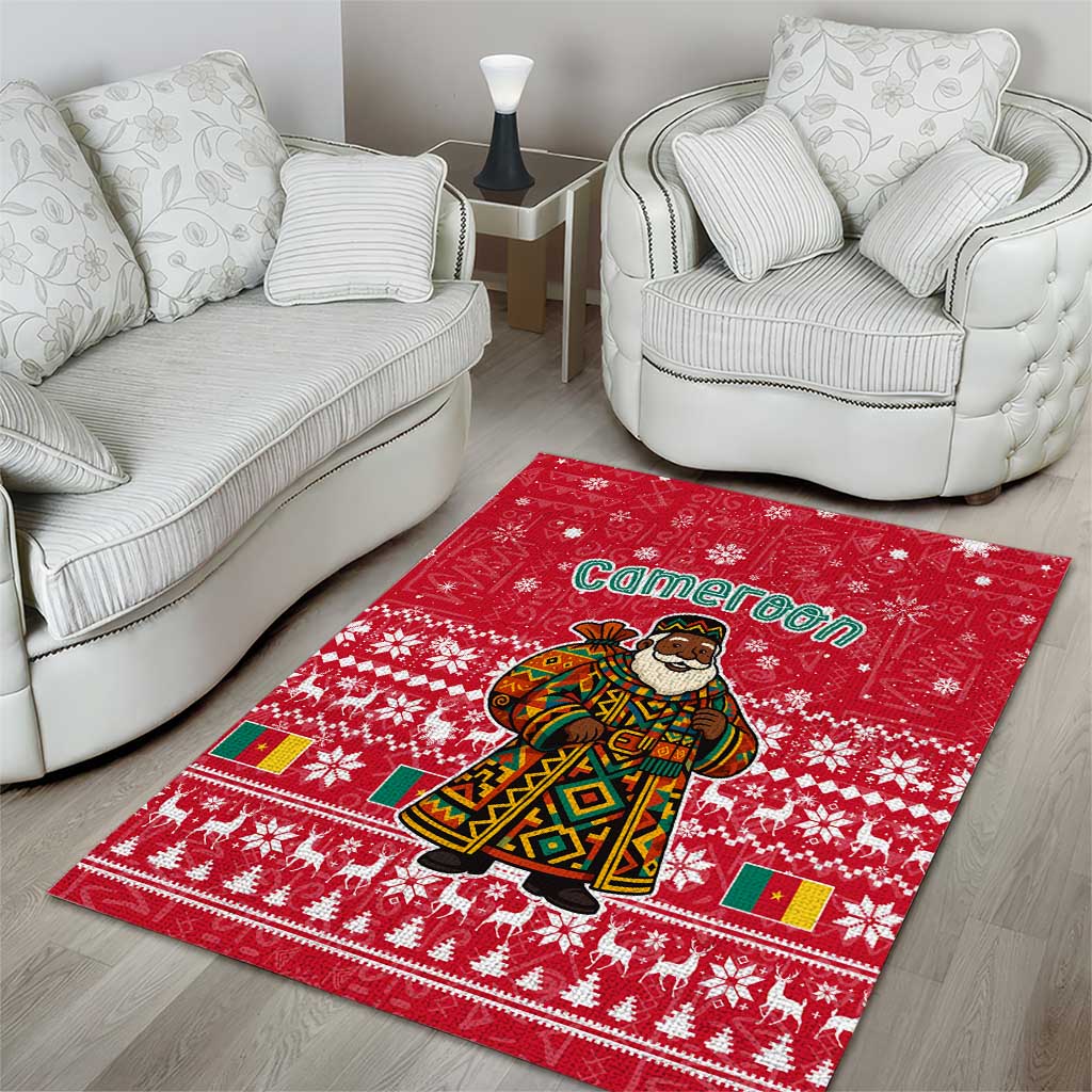 Cameroon Christmas Area Rug with Red Snowflake Pattern Traditional Santa and Map Motif - Wonder Print Shop