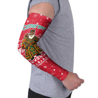 Cameroon Christmas Arm Sleeves with Red Snowflake Pattern Traditional Santa and Map Motif - Wonder Print Shop