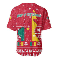 Cameroon Christmas Baseball Jersey with Red Snowflake Pattern Traditional Santa and Map Motif - Wonder Print Shop