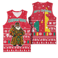 Cameroon Christmas Basketball Jersey with Red Snowflake Pattern Traditional Santa and Map Motif - Wonder Print Shop