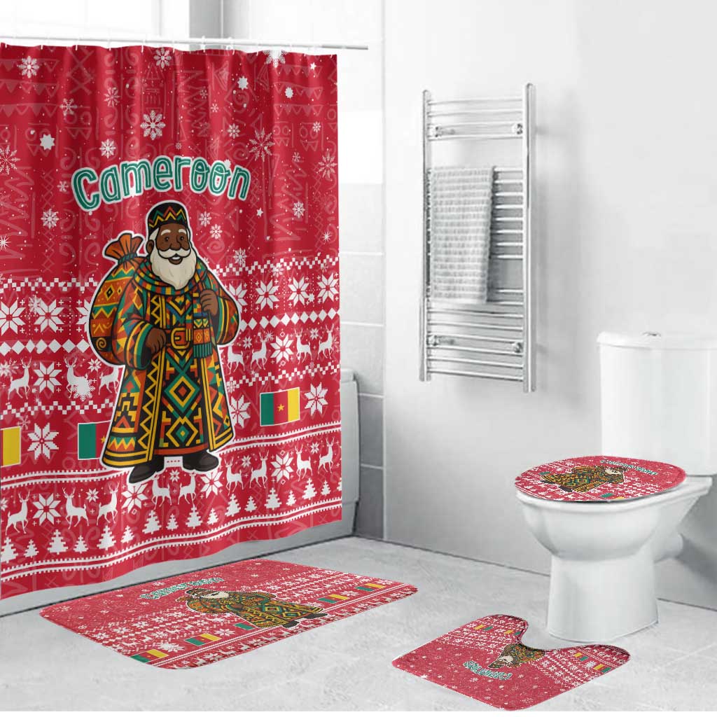 Cameroon Christmas Bathroom Set with Red Snowflake Pattern Traditional Santa and Map Motif - Wonder Print Shop