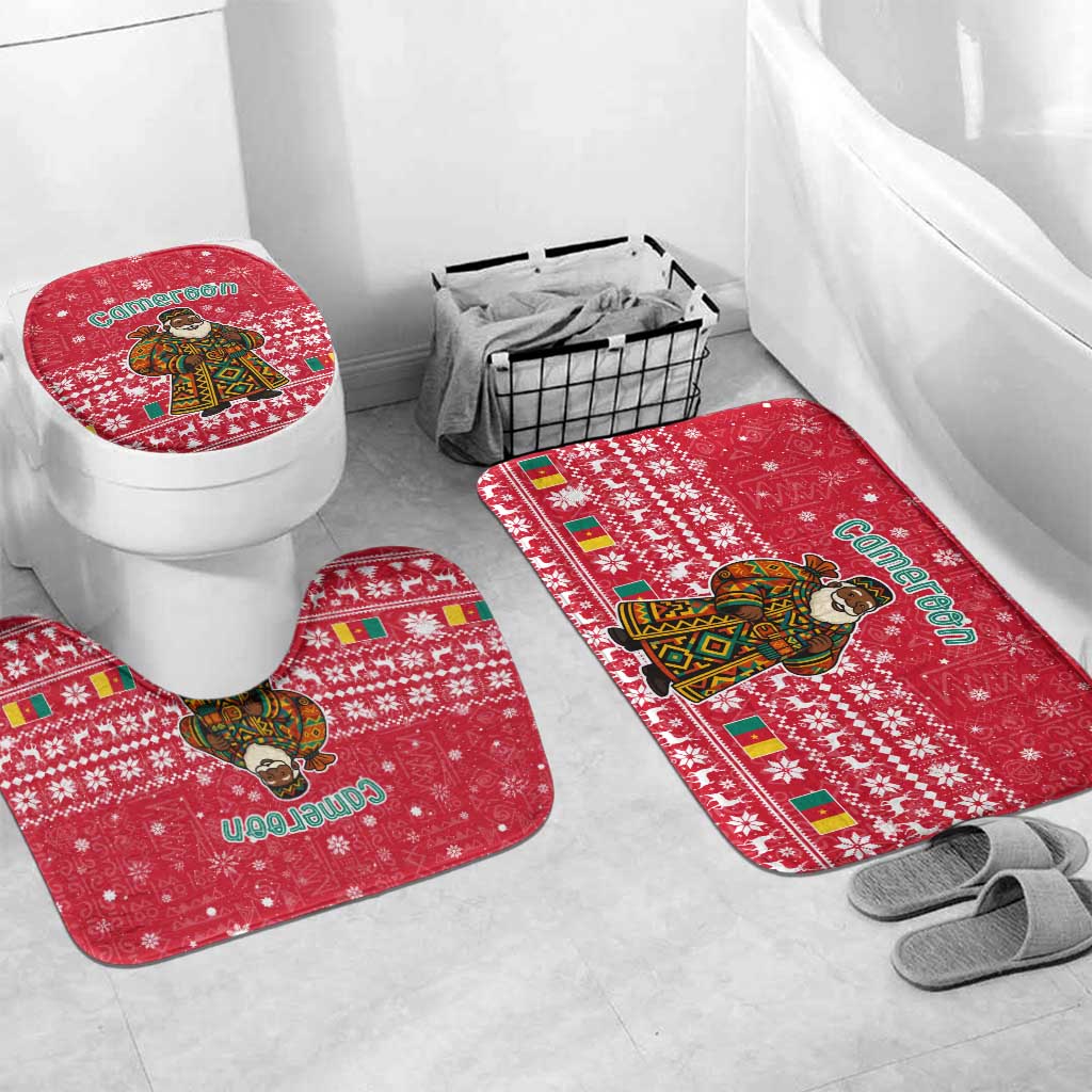 Cameroon Christmas Bathroom Set with Red Snowflake Pattern Traditional Santa and Map Motif - Wonder Print Shop