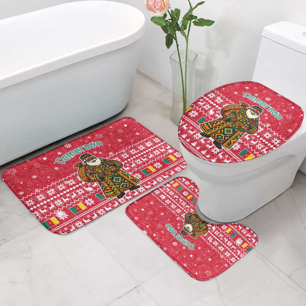 Cameroon Christmas Bathroom Set with Red Snowflake Pattern Traditional Santa and Map Motif - Wonder Print Shop
