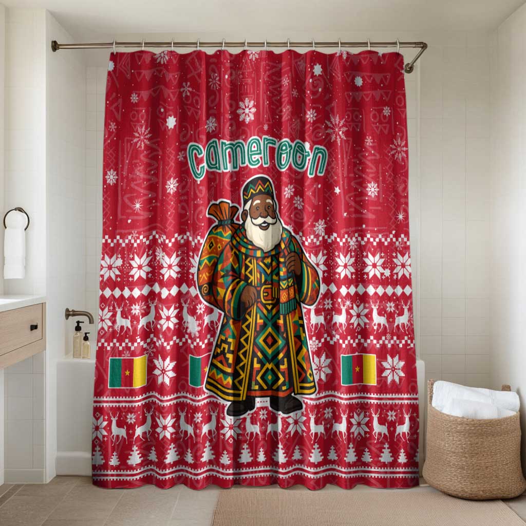 Cameroon Christmas Bathroom Set with Red Snowflake Pattern Traditional Santa and Map Motif - Wonder Print Shop