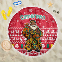 Cameroon Christmas Beach Blanket with Red Snowflake Pattern Traditional Santa and Map Motif - Wonder Print Shop