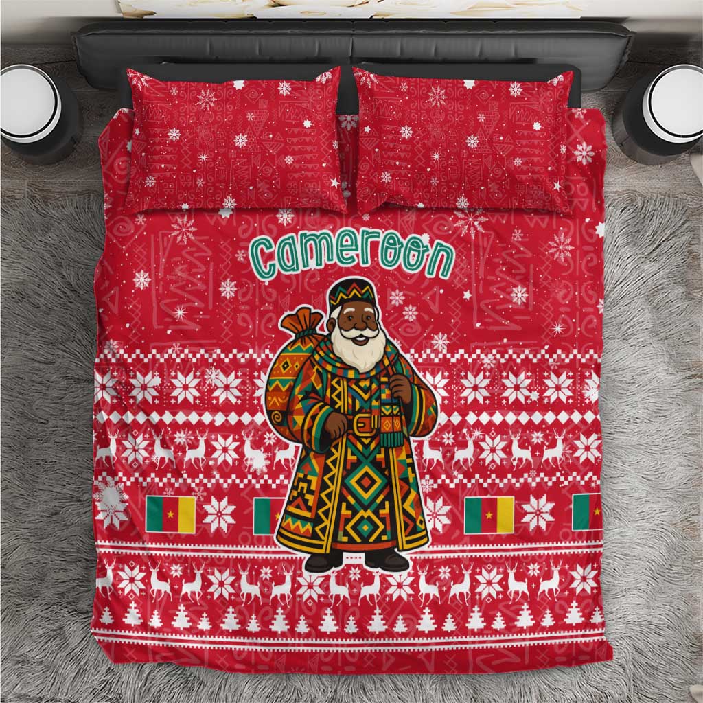 Cameroon Christmas Bedding Set with Red Snowflake Pattern Traditional Santa and Map Motif - Wonder Print Shop
