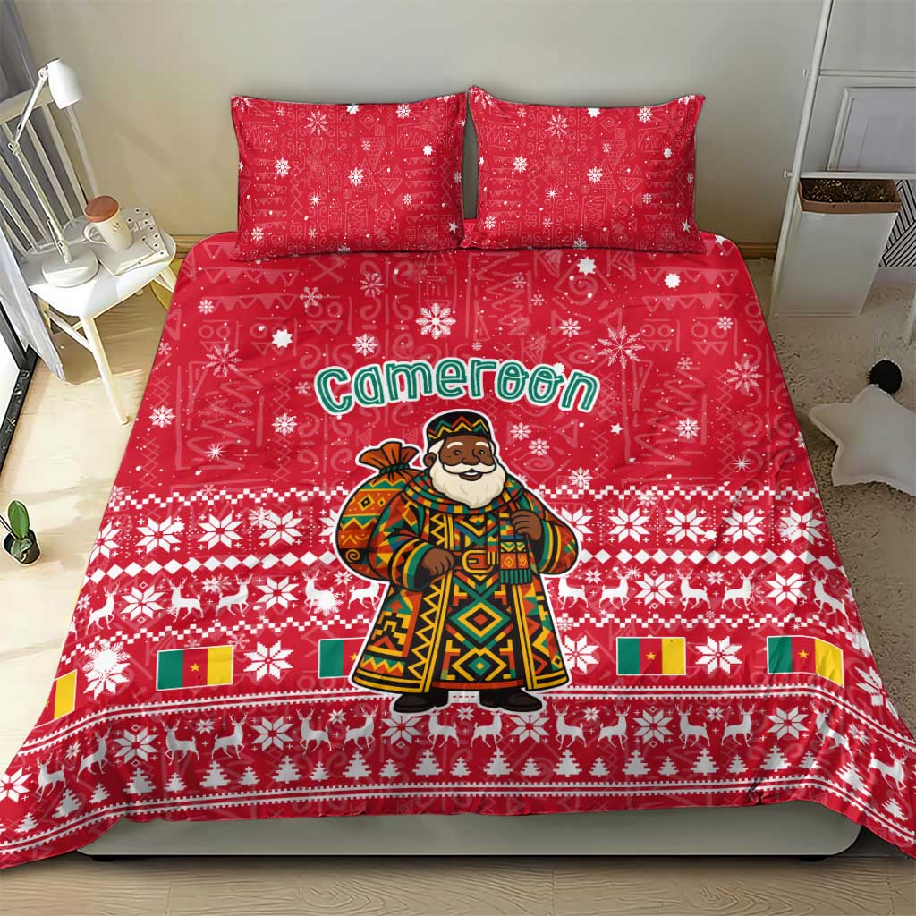 Cameroon Christmas Bedding Set with Red Snowflake Pattern Traditional Santa and Map Motif - Wonder Print Shop