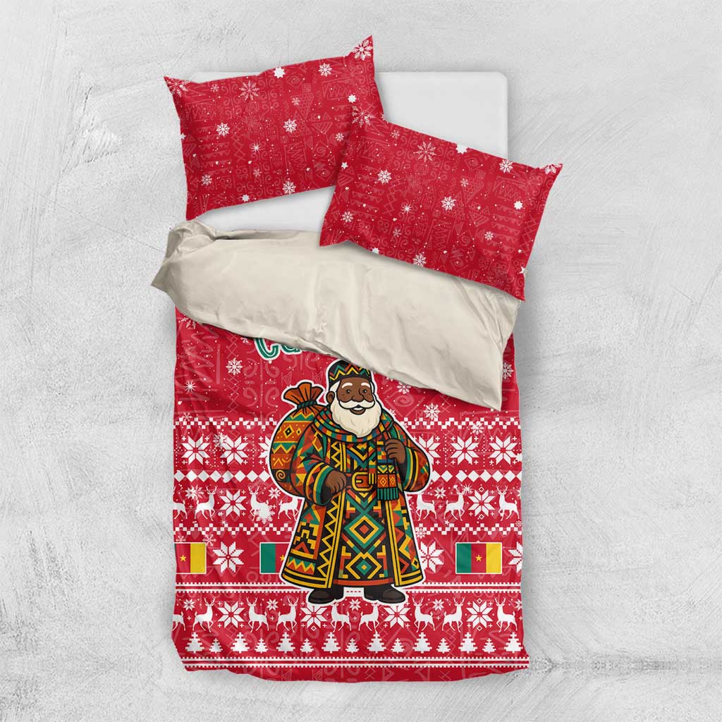 Cameroon Christmas Bedding Set with Red Snowflake Pattern Traditional Santa and Map Motif - Wonder Print Shop