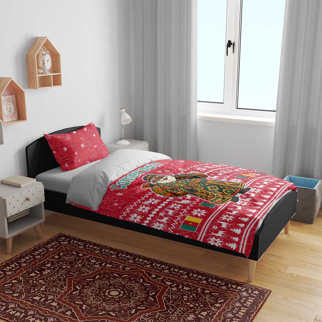 Cameroon Christmas Bedding Set with Red Snowflake Pattern Traditional Santa and Map Motif - Wonder Print Shop
