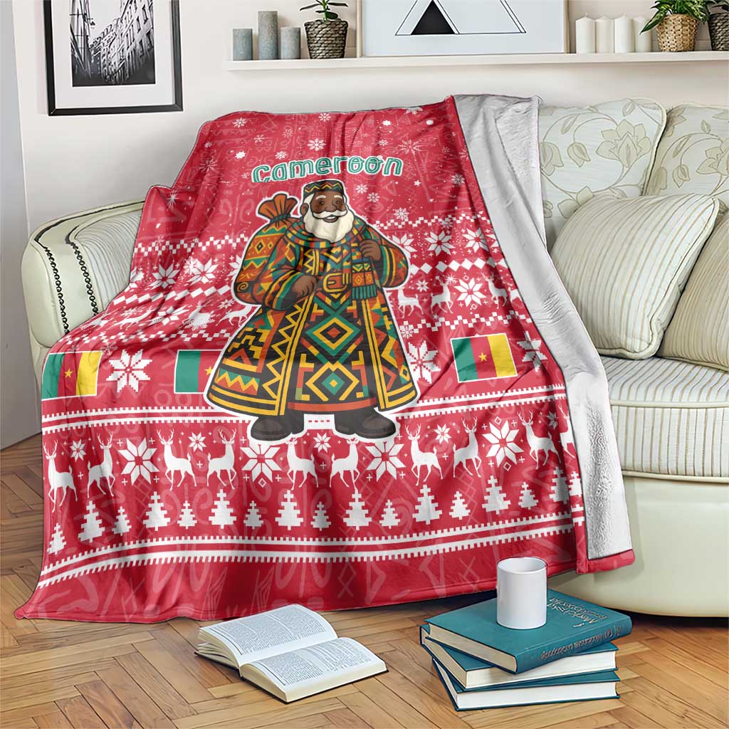 Cameroon Christmas Blanket with Red Snowflake Pattern Traditional Santa and Map Motif - Wonder Print Shop