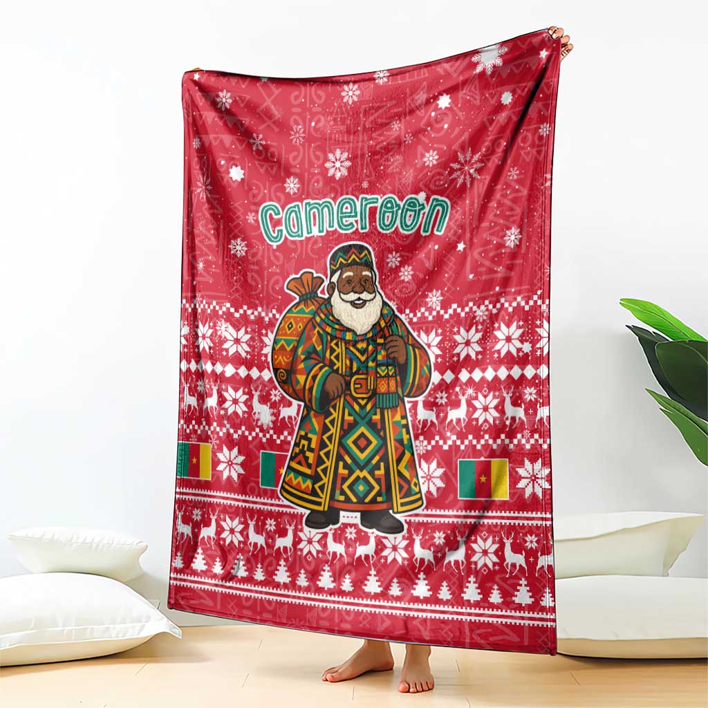 Cameroon Christmas Blanket with Red Snowflake Pattern Traditional Santa and Map Motif - Wonder Print Shop