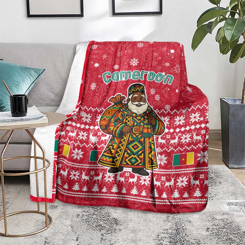 Cameroon Christmas Blanket with Red Snowflake Pattern Traditional Santa and Map Motif - Wonder Print Shop