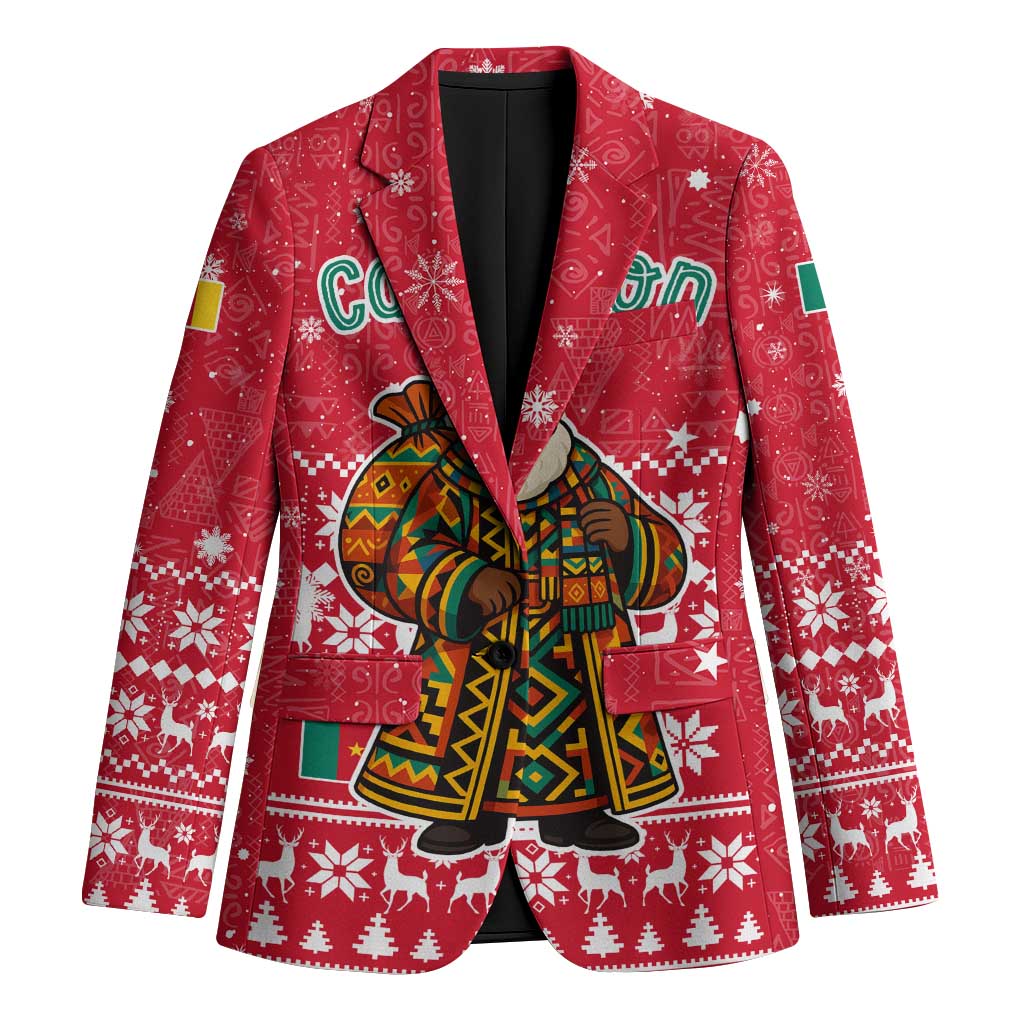 Cameroon Christmas Blazer with Red Snowflake Pattern Traditional Santa and Map Motif - Wonder Print Shop