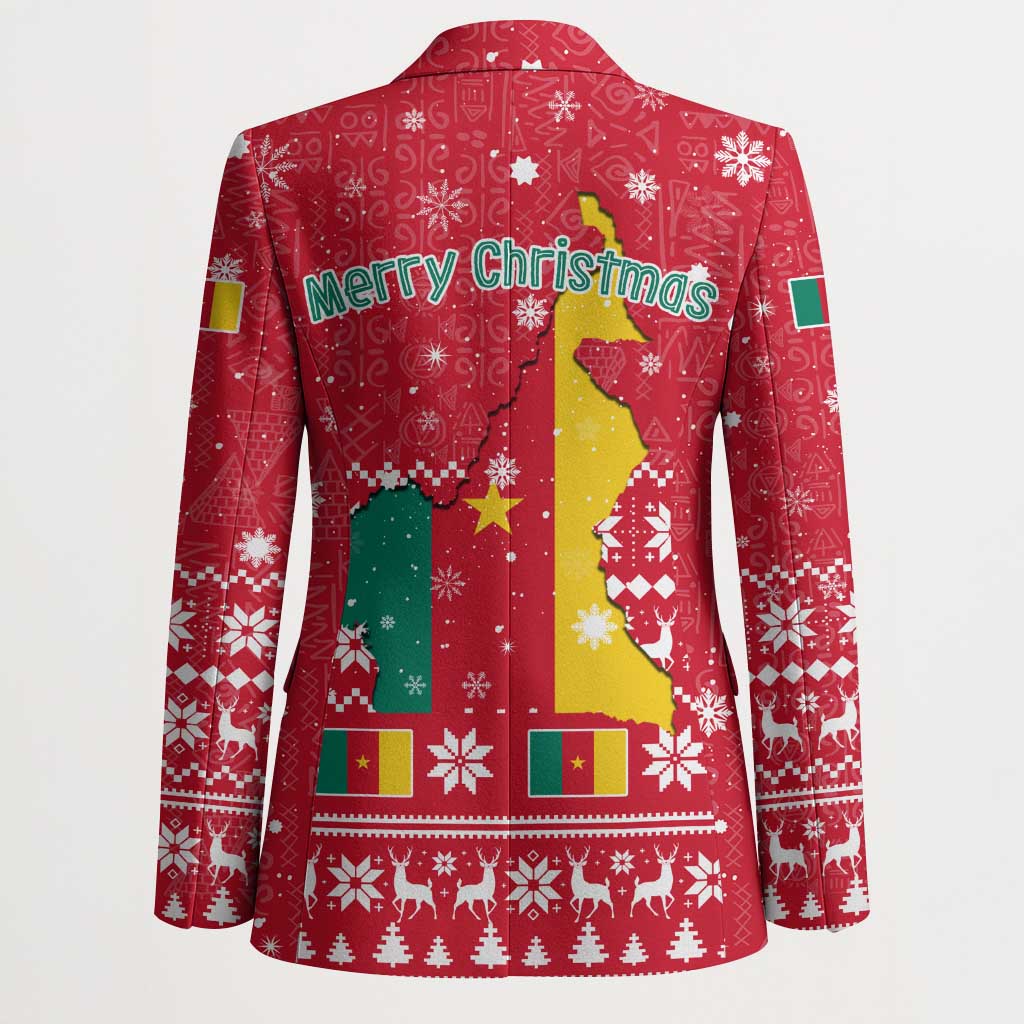 Cameroon Christmas Blazer with Red Snowflake Pattern Traditional Santa and Map Motif - Wonder Print Shop