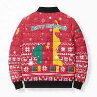 Cameroon Christmas Bomber Puffer Jacket with Red Snowflake Pattern Traditional Santa and Map Motif - Wonder Print Shop