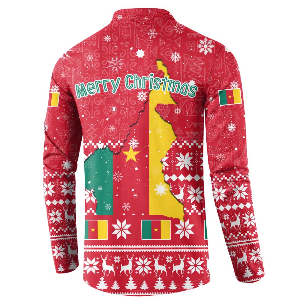 Cameroon Christmas Button Sweatshirt with Red Snowflake Pattern Traditional Santa and Map Motif - Wonder Print Shop